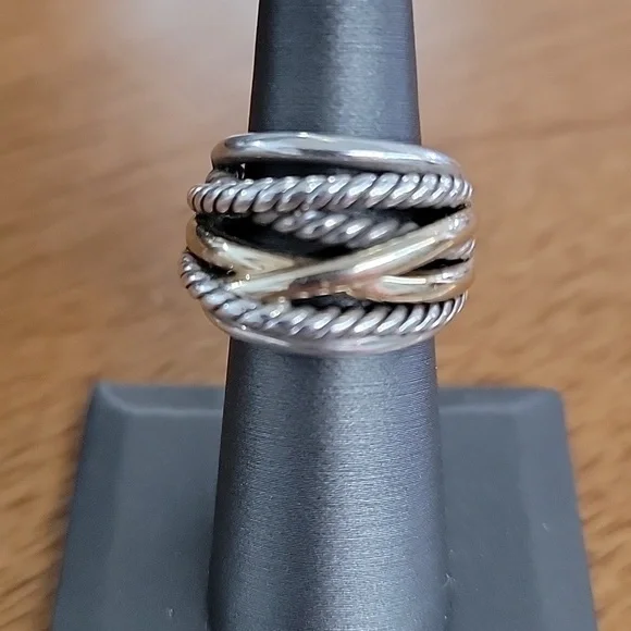 David Yurman Crossover Ring In Sterling Silver with 14k Yellow Gold - Picture 5 of 9